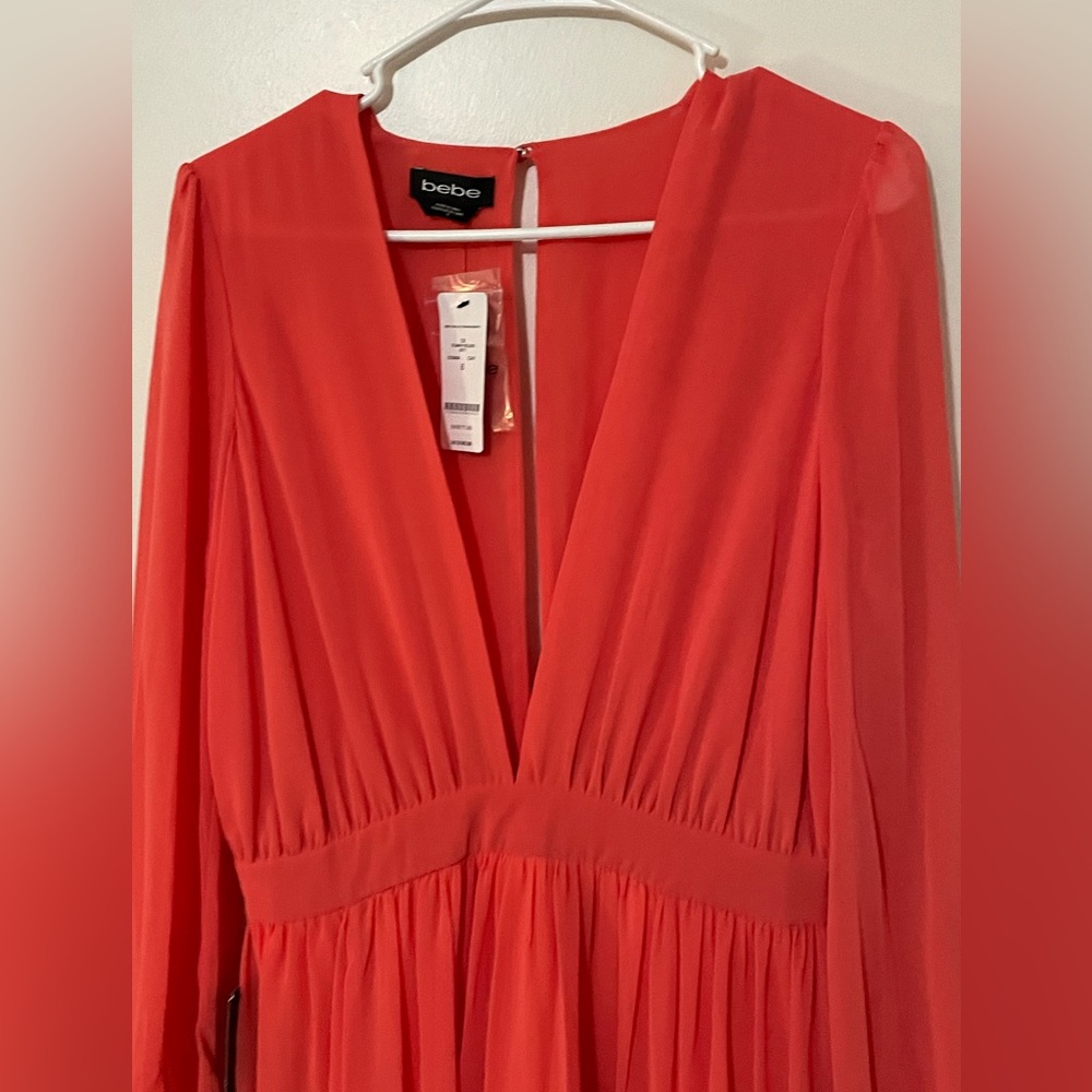 bebe deep V, double slit Jumpsuit